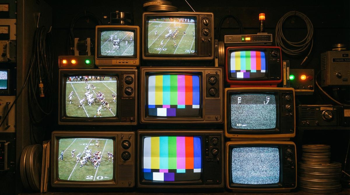 多台彩色复古电视展示不同足球频道 - bb体育